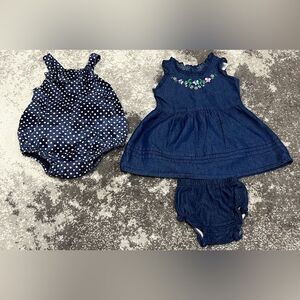 3 Piece bundle Girl 12 M Gap polka dot ruffled one-piece denim dress bloomers